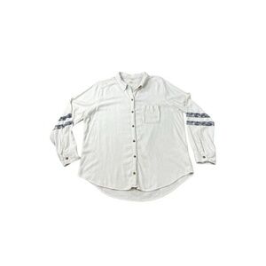 Hollister Women's Stretch Flannel Beige Blue Stripes on‎ Long Sleeve Size Large
